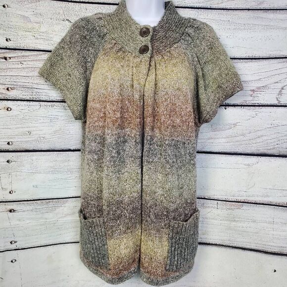 Dressbarn Women’s 14/16 Gradient Knit Short Sleeve Sweater Cardigan Pockets - Picture 1 of 7